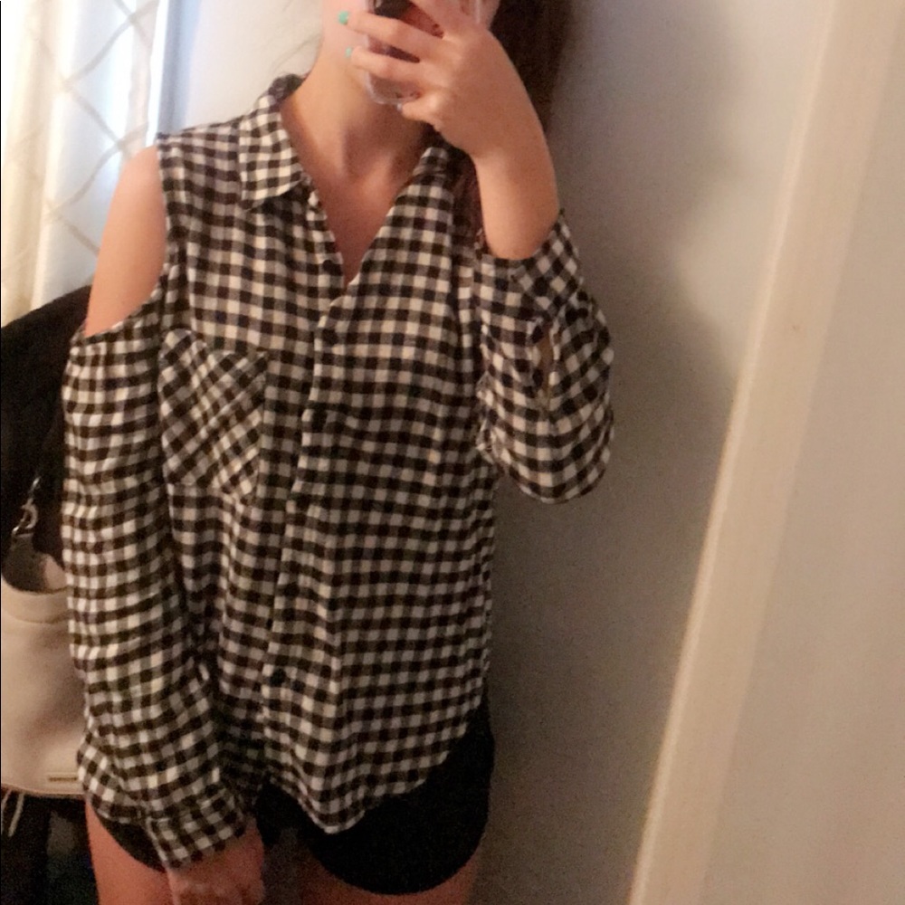 Plaid Cold Shoulder Top
